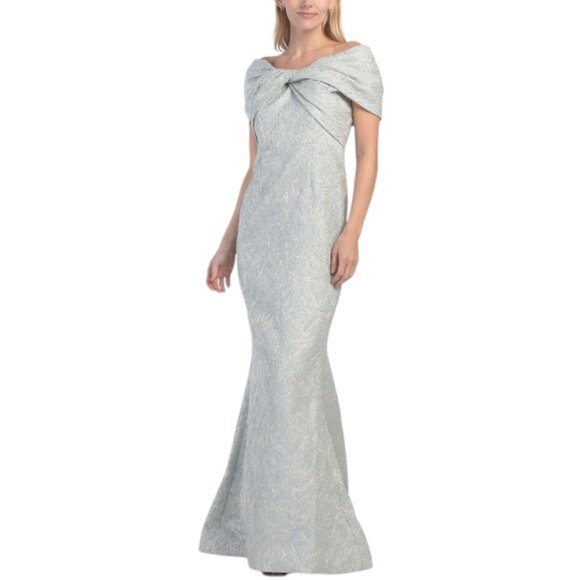 TERI JON Jacquard Twist Bust Off Shoulder Mermaid Gown - Picture 1 of 3